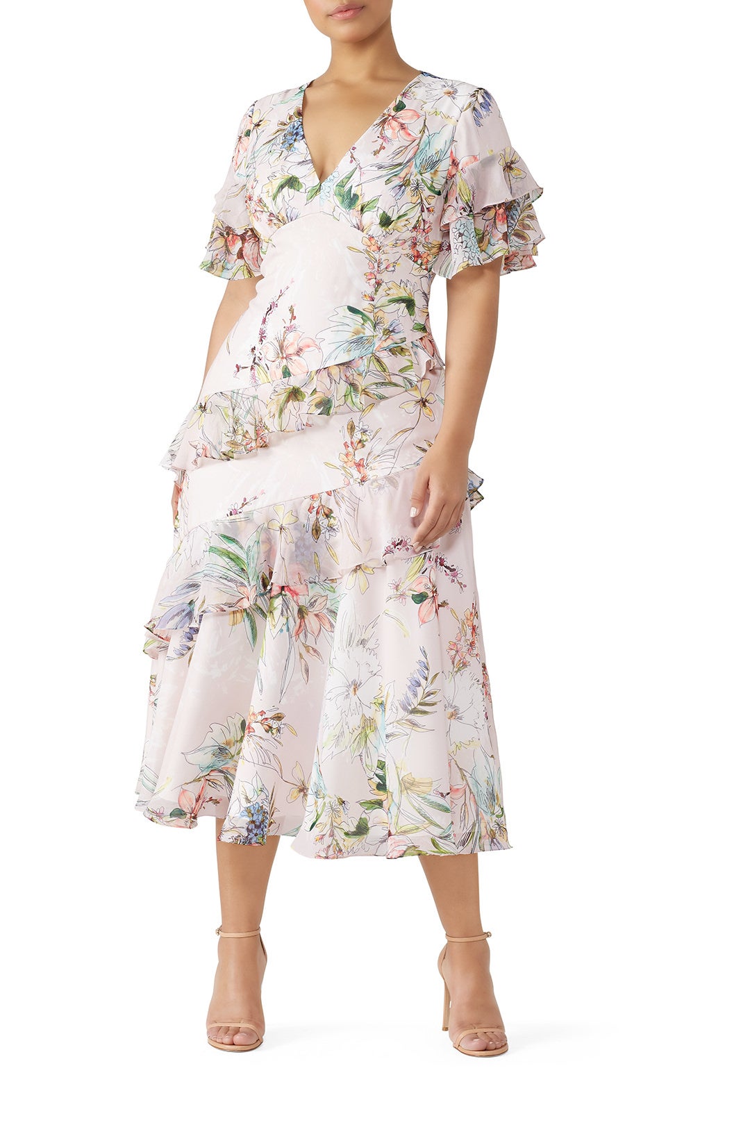 Blush Multi Floral Ruffle Dress by Theia 4
