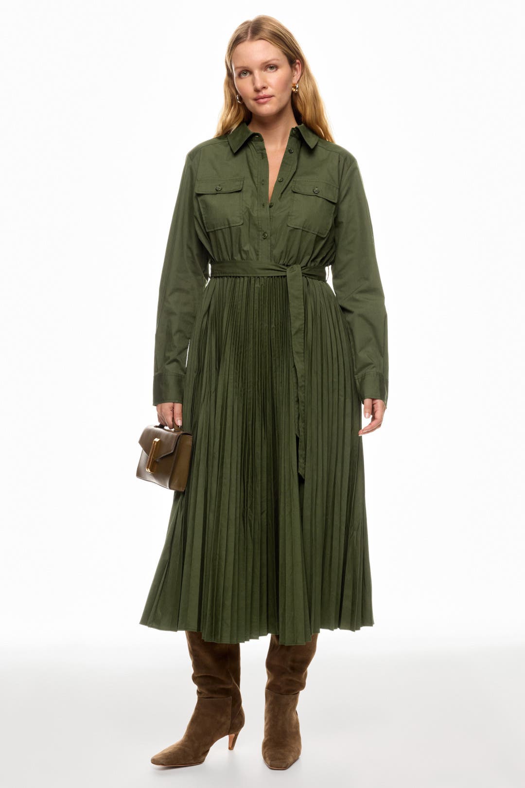 Pleated Green Midi Shirt Dress by Derek Lam 10 Crosby x RTR | Rent