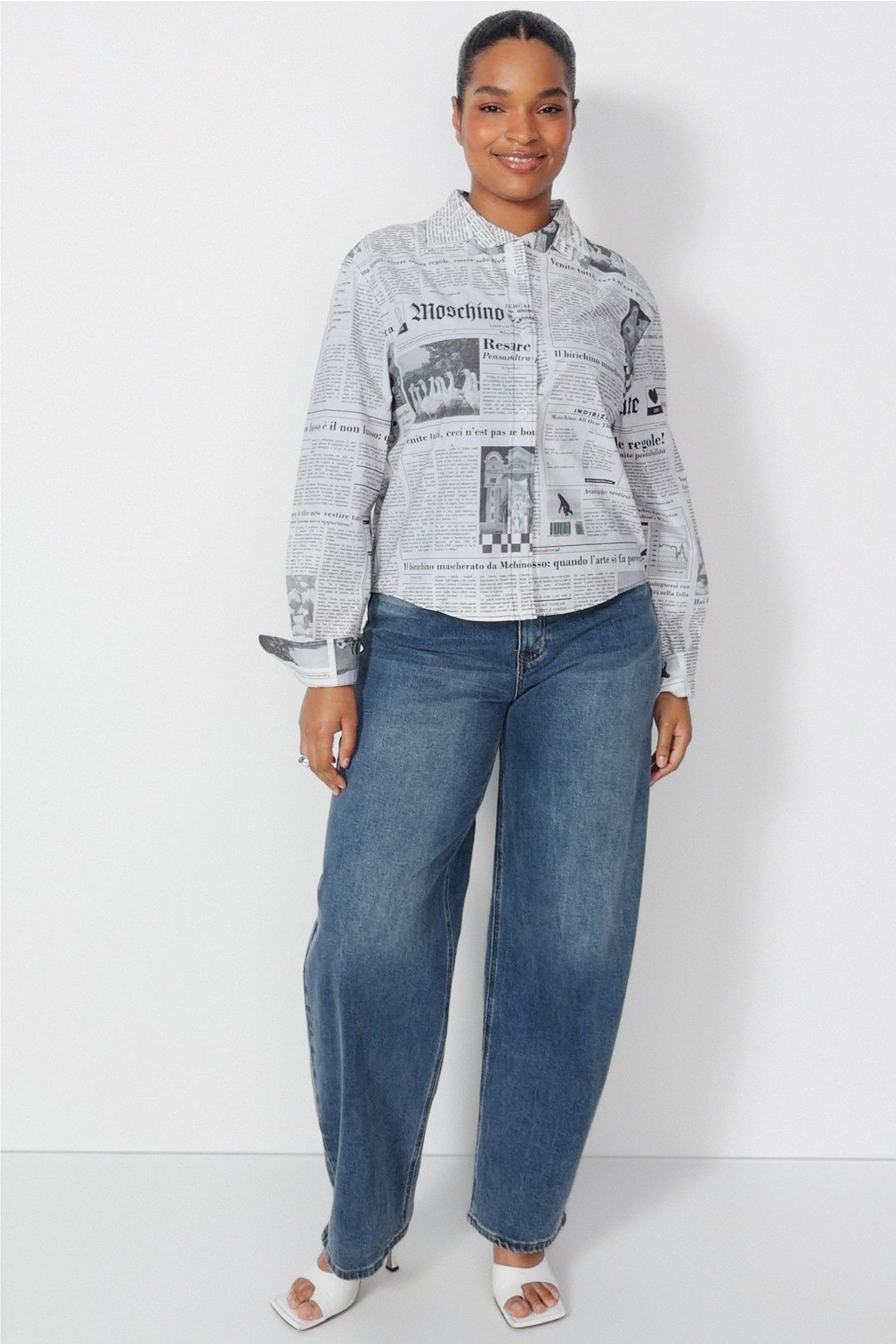Newspaper Print Button Down Shirt by Moschino 4