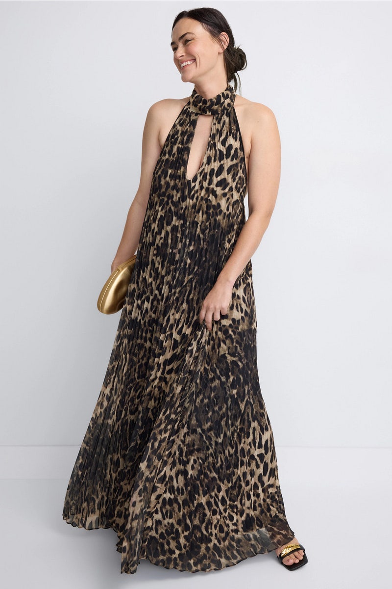 Pleated Animal Print Gown by One33 Social - Photo 0