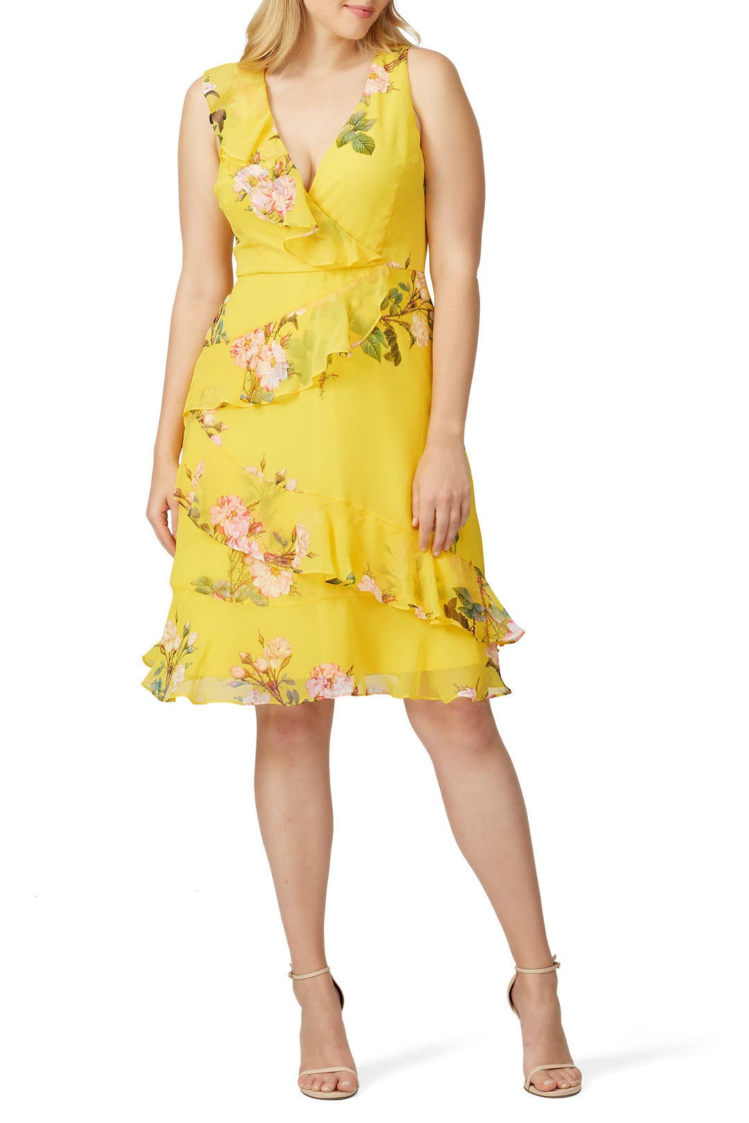 【海外限定】AdriannaPapell ドレス☆Yellow Knit Crepe Tie Wai Adrianna Papell Women's Plus Size Knit Crepe Tie Waist