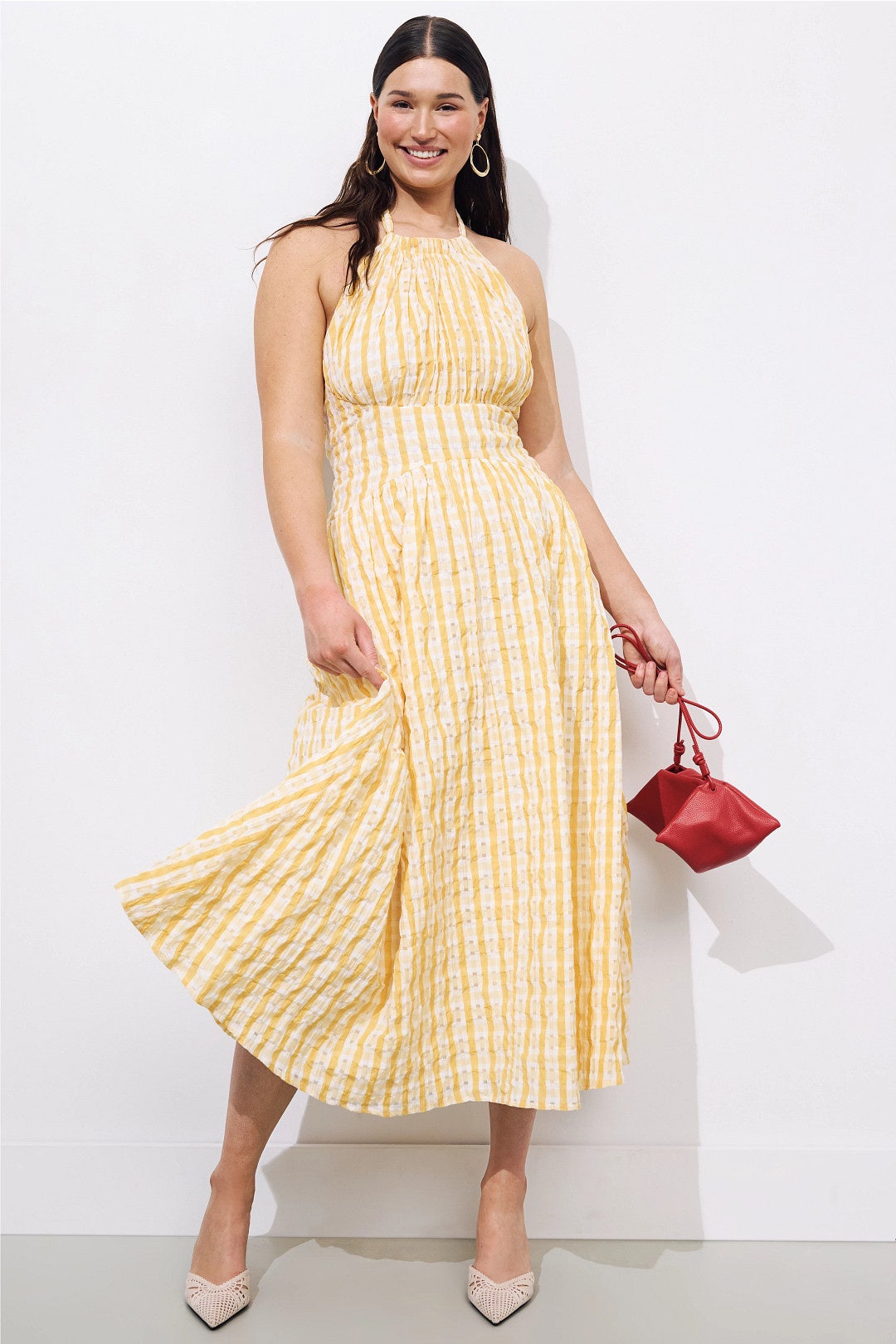 slim fit dress slacks Rosie Assoulin - Halter in The Name of Love Gingham Midi Dress - Green - US 10
