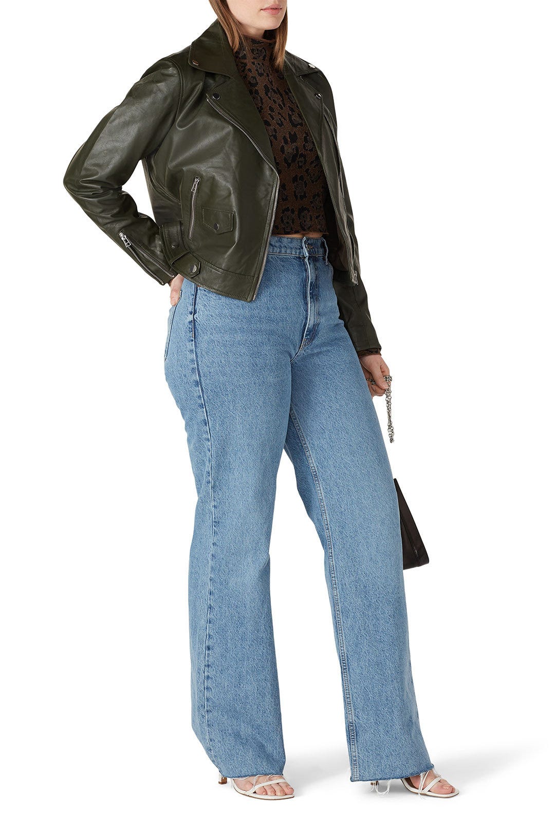 Olive Leather Moto Jacket by Slate & Willow 5