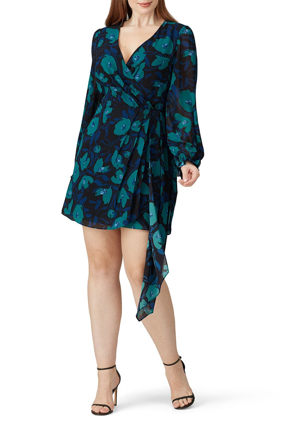 Blue Floral Printed Wrap Dress by Badgley Mischka 4