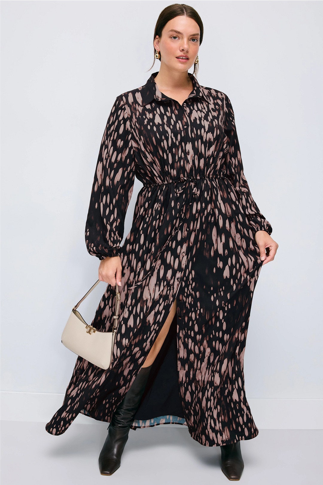 Midi Shirt Dress Oasis Red Leopard Print Top Watercolor Animal