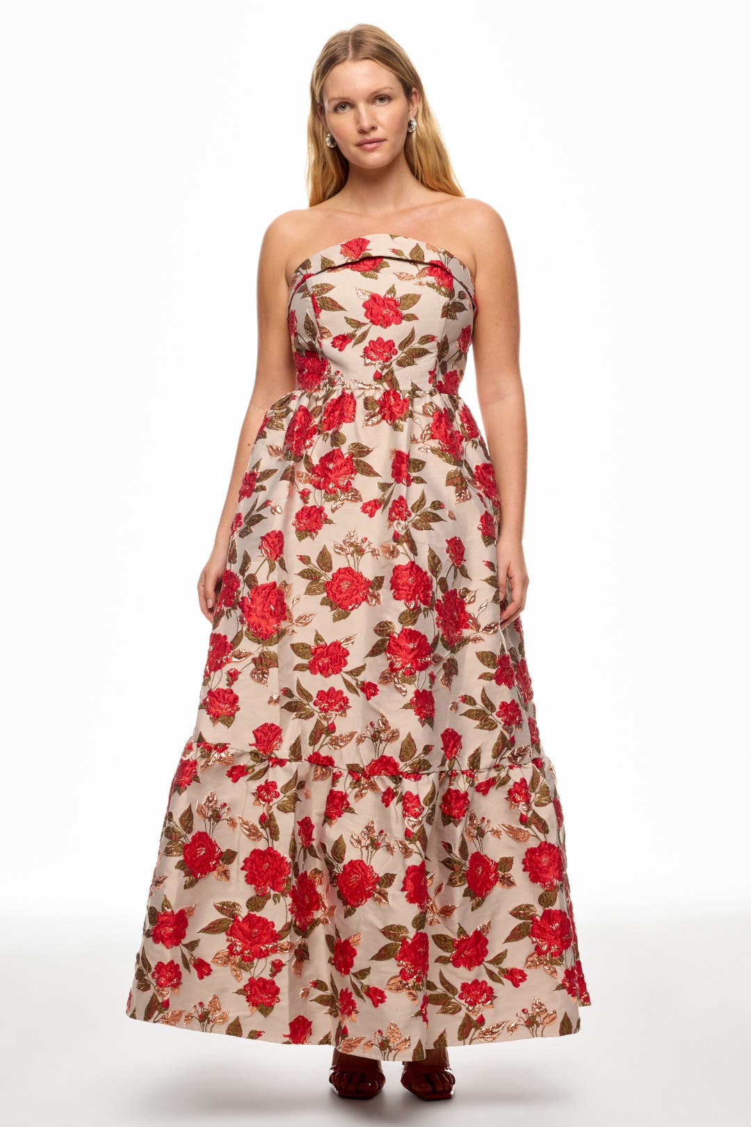 Brocade Strapless Floral Gown by Ieena for Mac Duggal | Rent