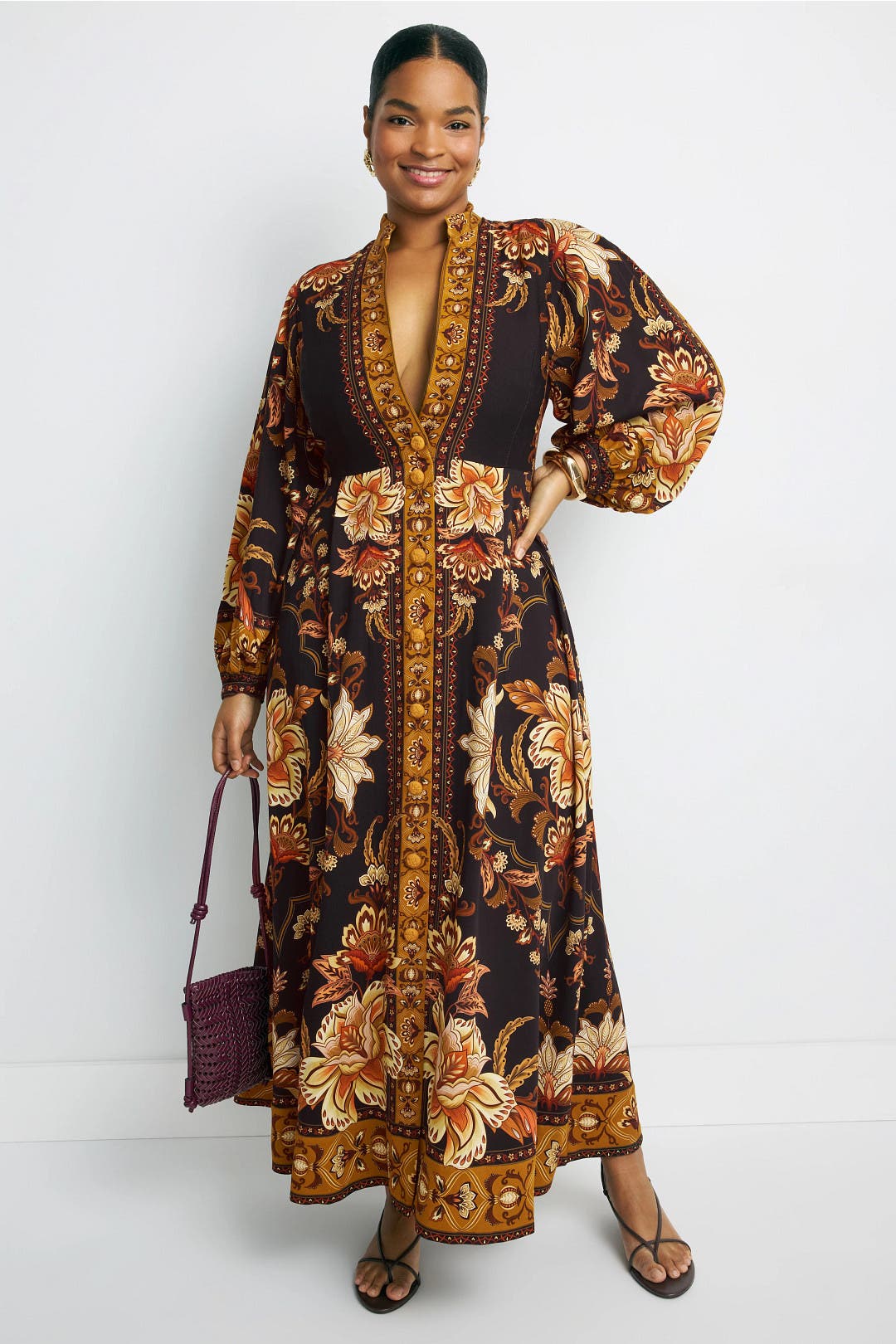 Majestic Garden Buttoned Puff Sleeve Maxi Dress by FARM Rio | Rent
