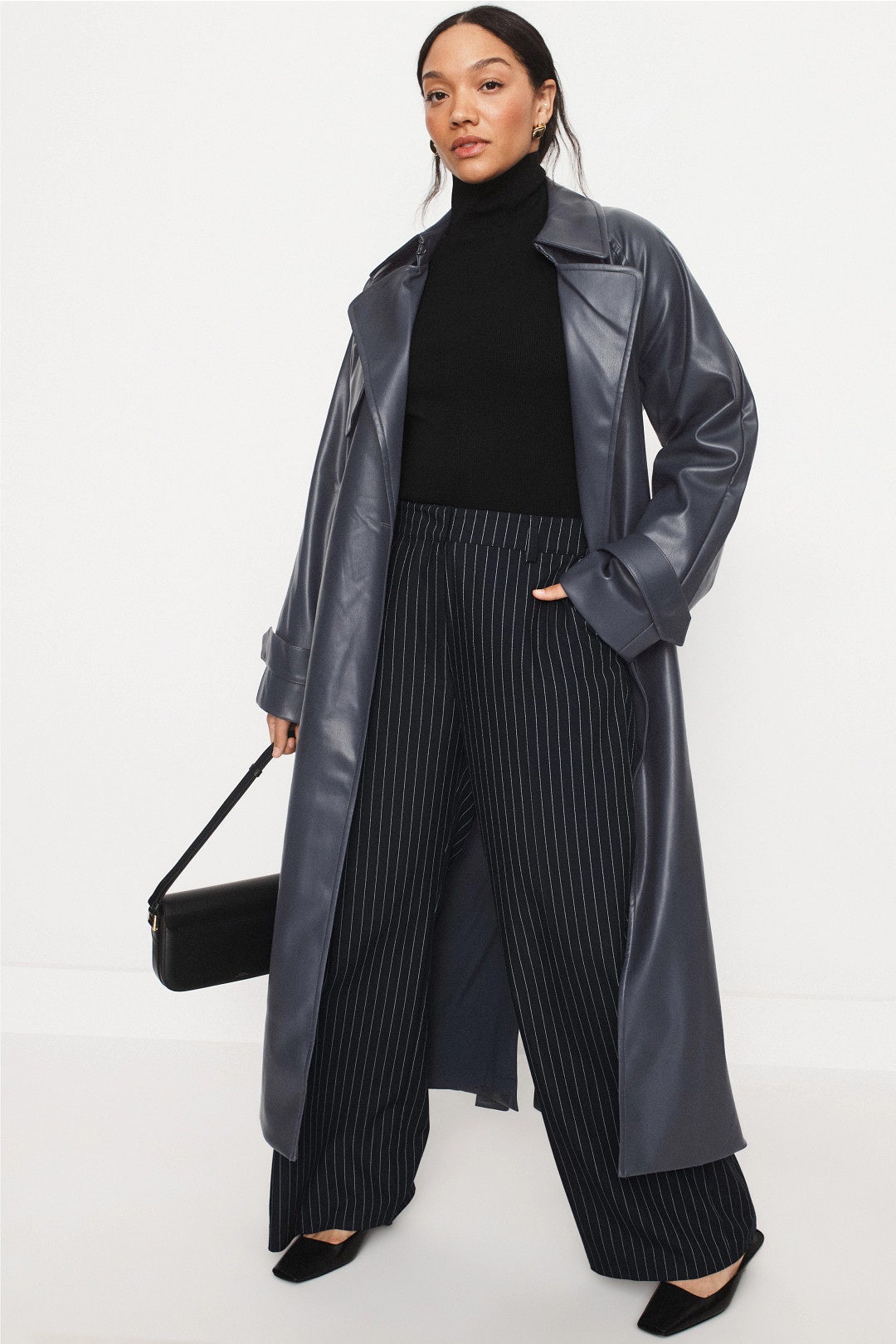 Navy Faux Leather Trench Coat by Jason Wu x RTR 5