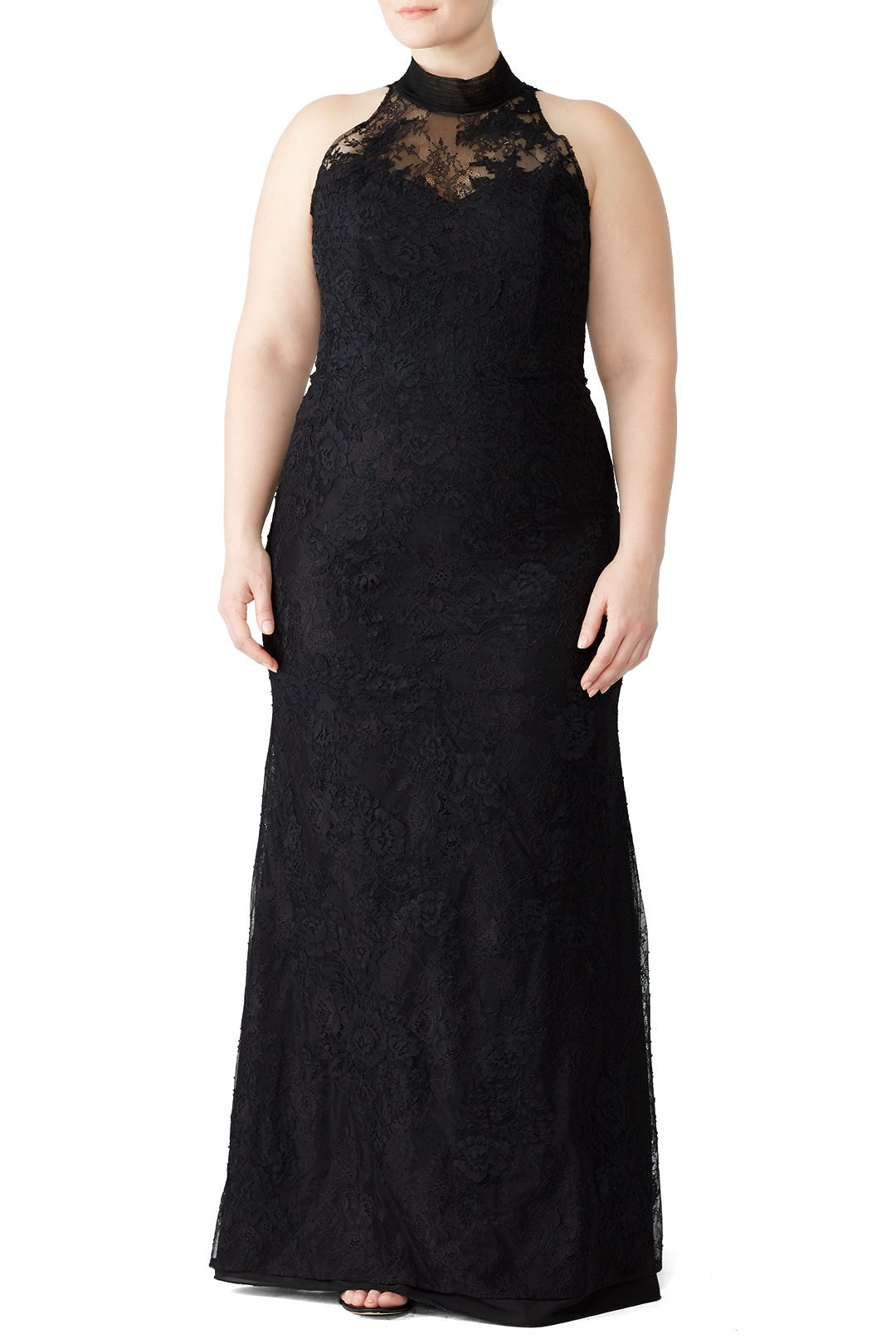 Black Lace Column Gown by Badgley Mischka 4