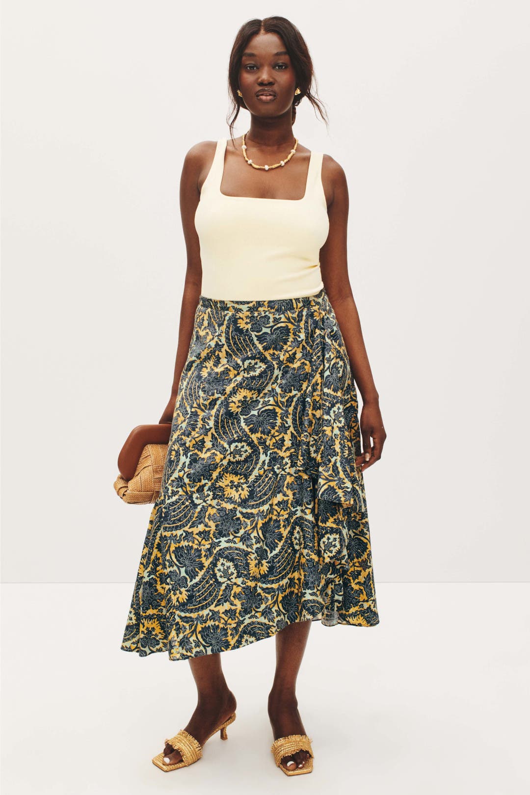 スカート Ulla Johnson Sabina Skirt Sabina Faux Wrap Skirt - Ocean Flowing Botanical Striped