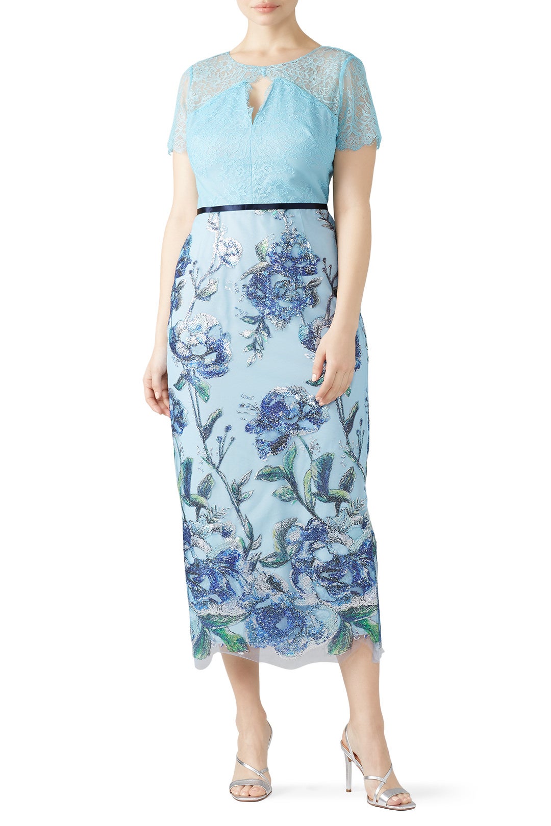 Blue Artwork Sequin Dress by Marchesa Notte 4