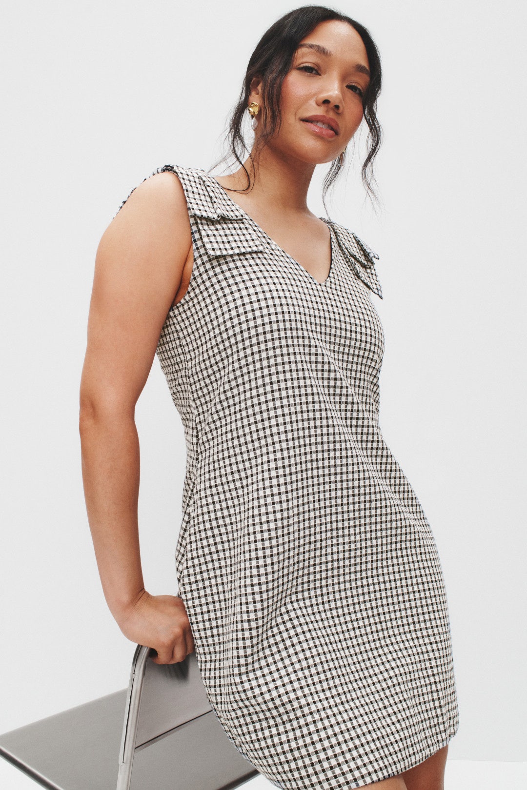 Gingham Bow Shoulder Mini Dress by CeCe 5