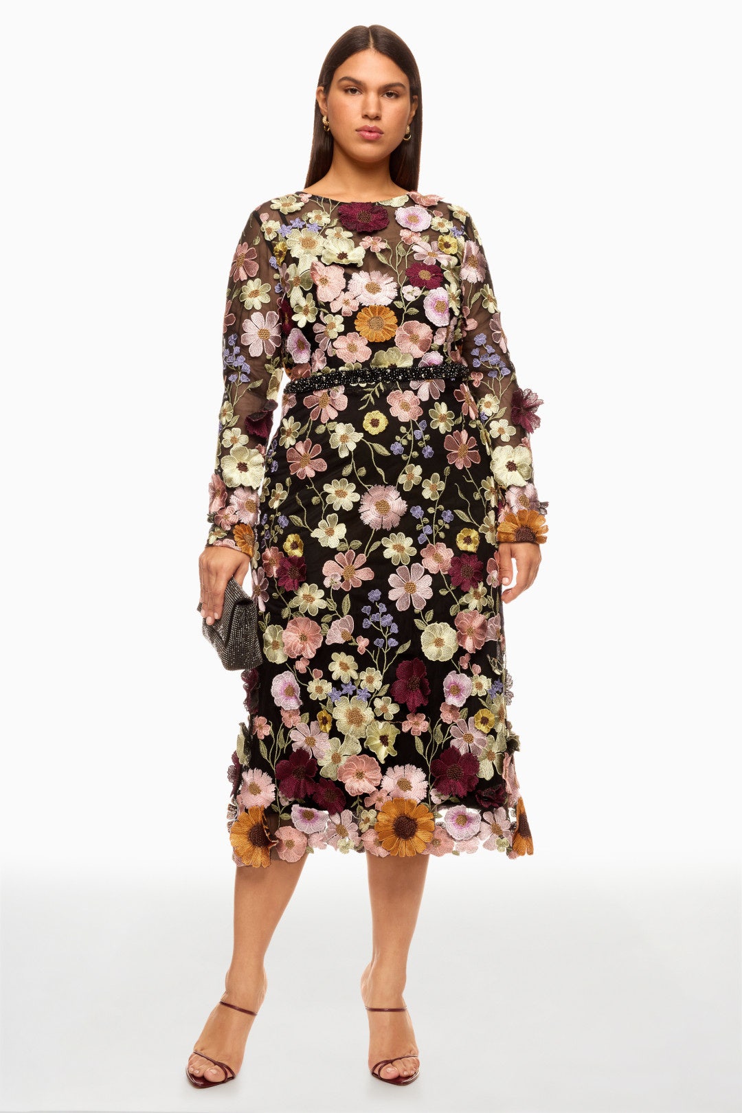 High Neck Floral Embellished A-Line Dress by Ieena for Mac Duggal 5