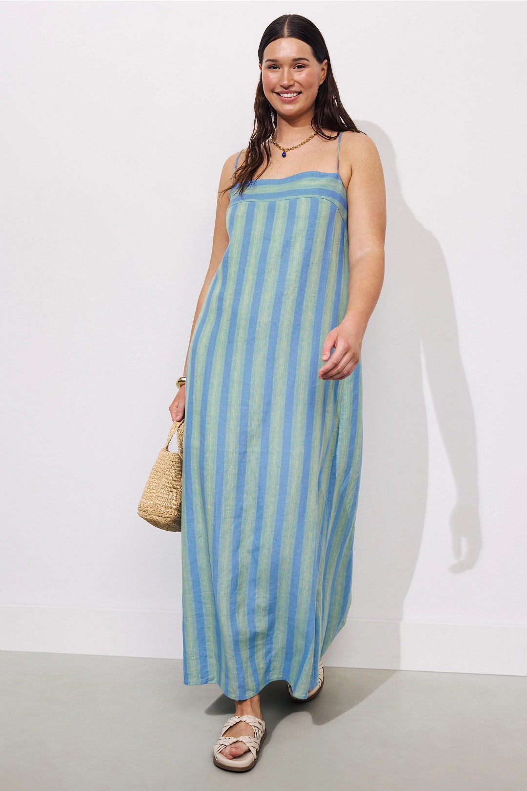 princess polly baby blue dress Stripe Linen Dress (Suburban Faux-Pas)