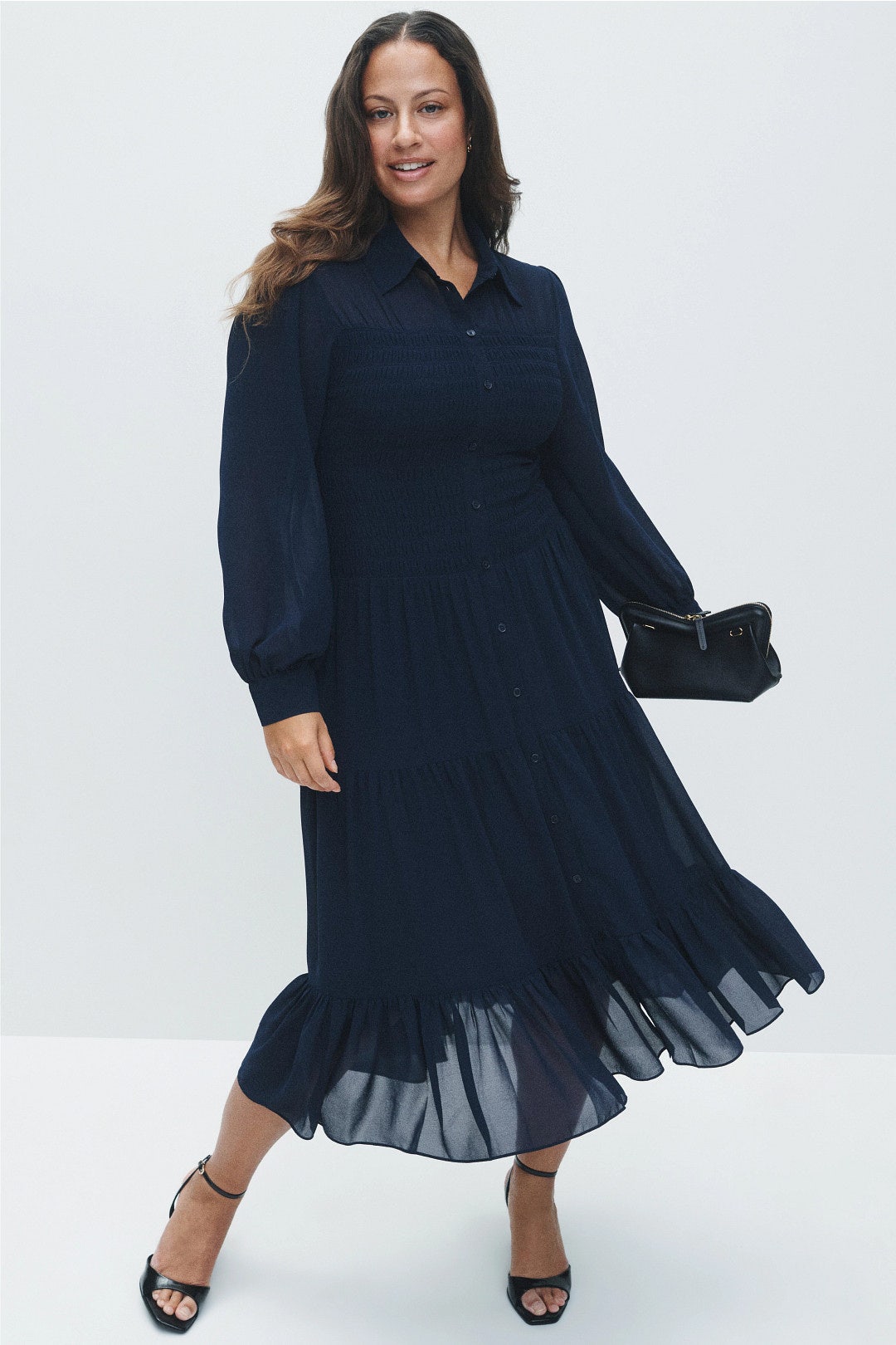 Navy Smocked Button Down Shirt Dress by MICHAEL KORS 5