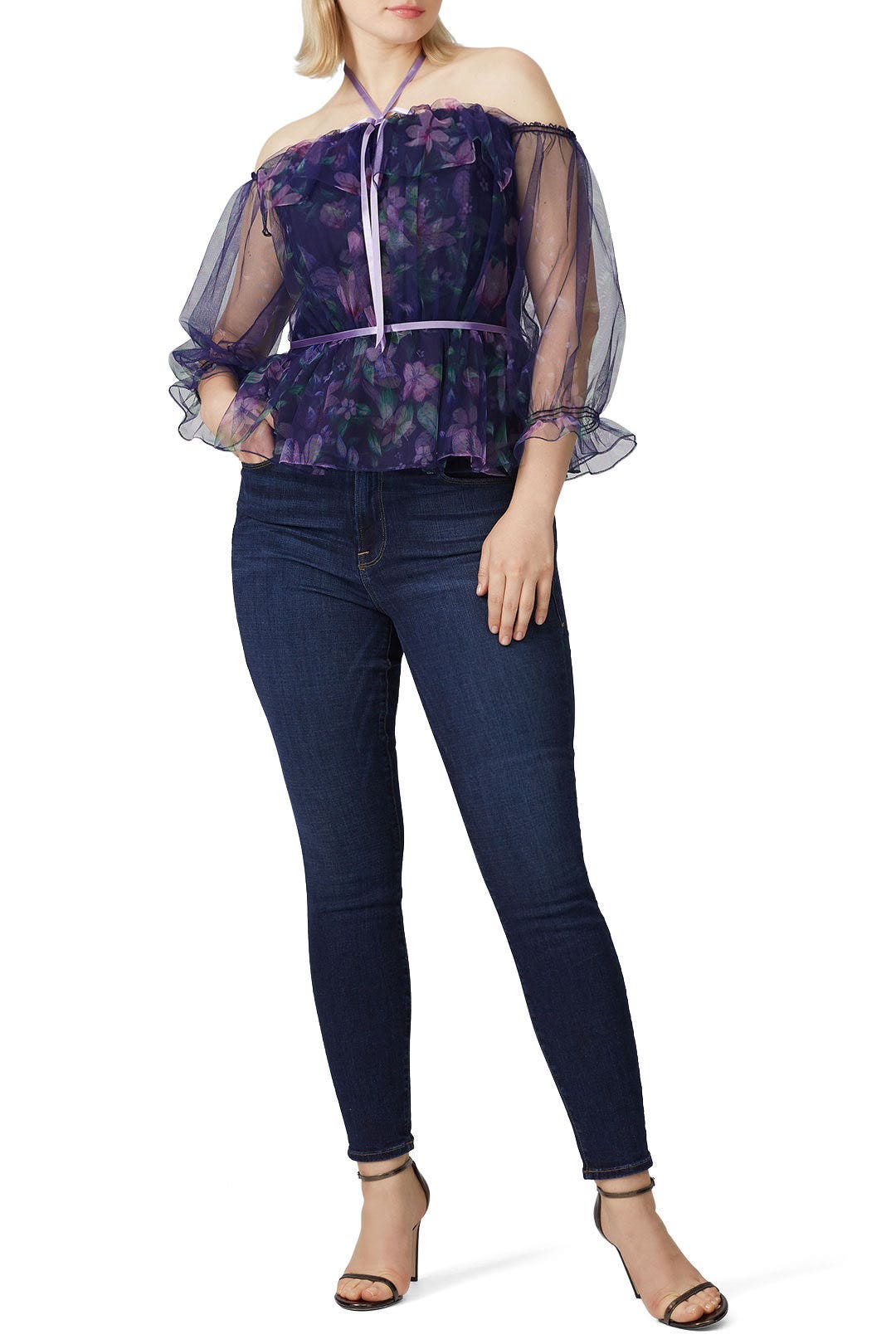 Floral Mesh Off The Shoulder Top by Marchesa Notte 4