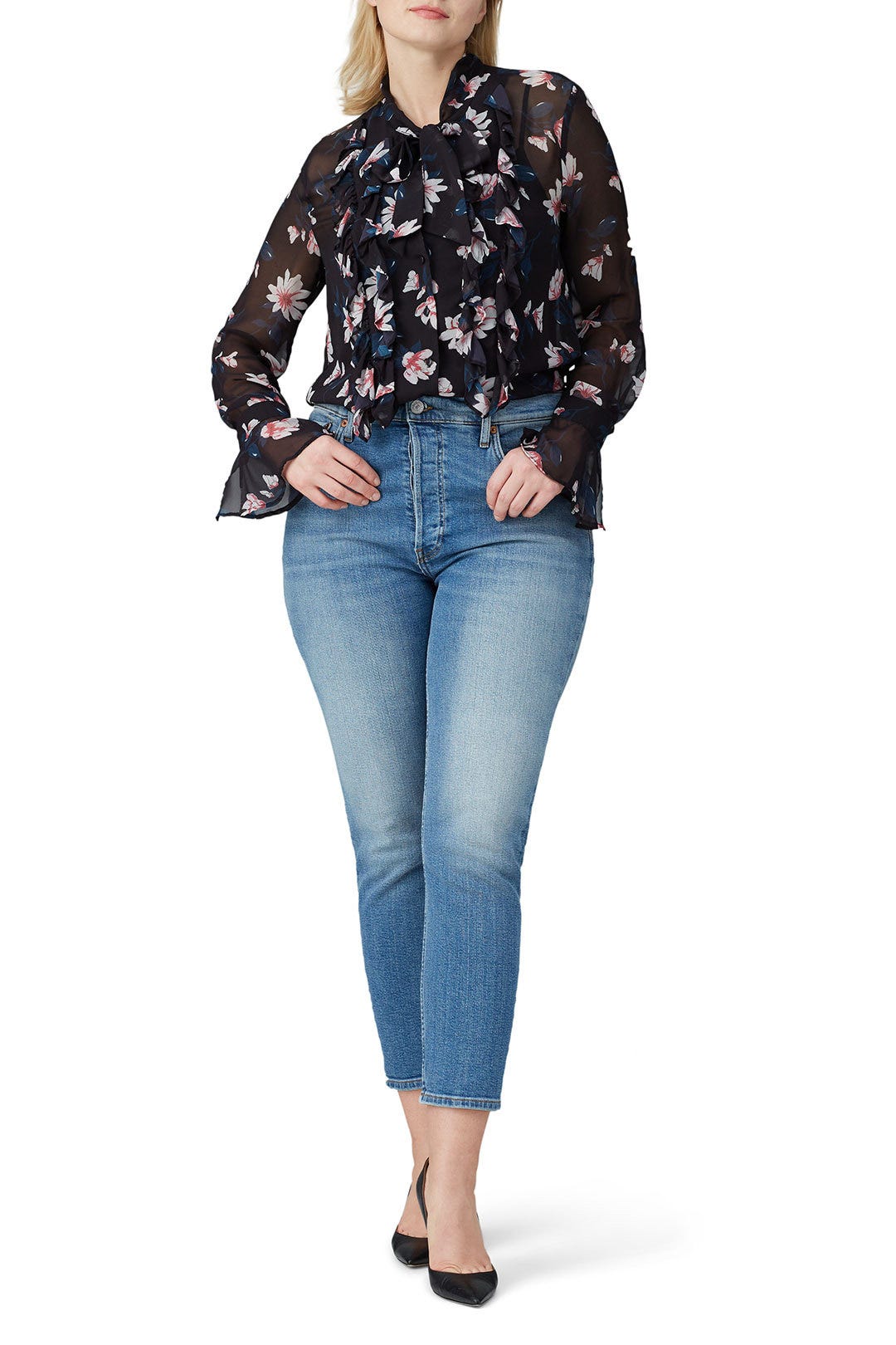 Ruffled Tie Neck Blouse by Badgley Mischka 5