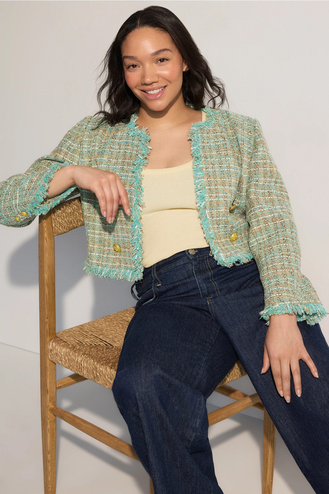 Clydie Collarless Cropped Jacket by L'agence 4