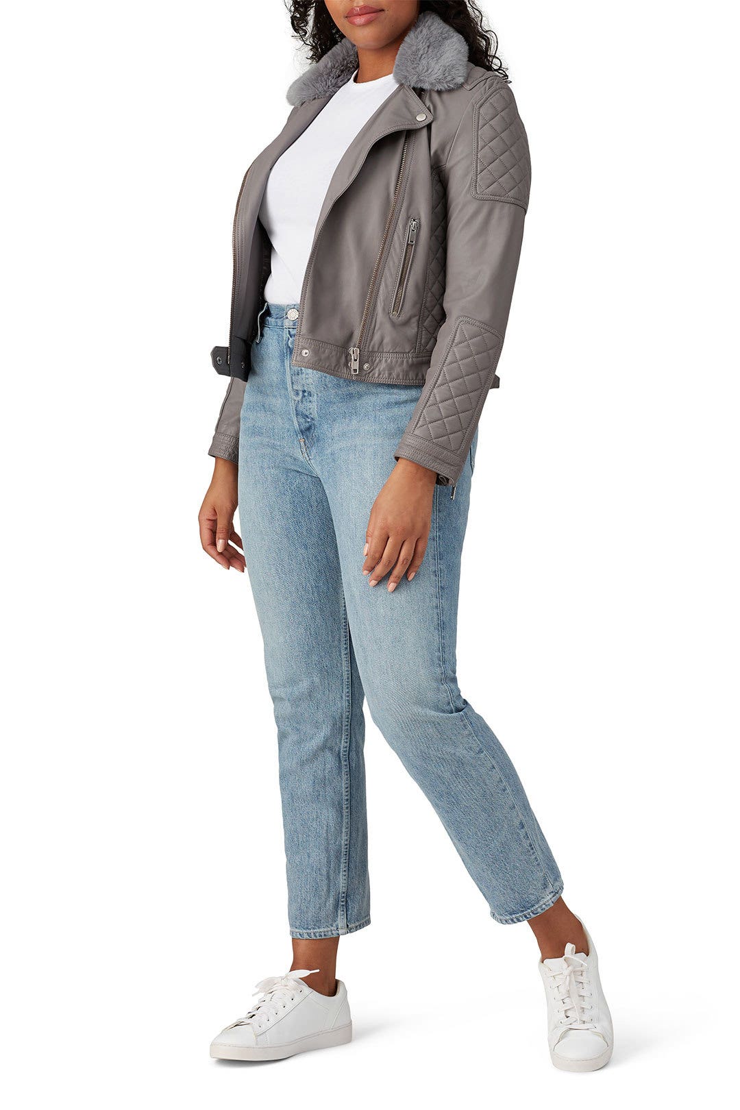 Grey Quilted Leather Biker Jacket by Samantha Sipos 5