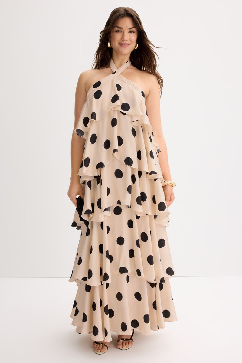 Polka Dot Tiered Ruffle Gown by Ieena for Mac Duggal - Photo 5