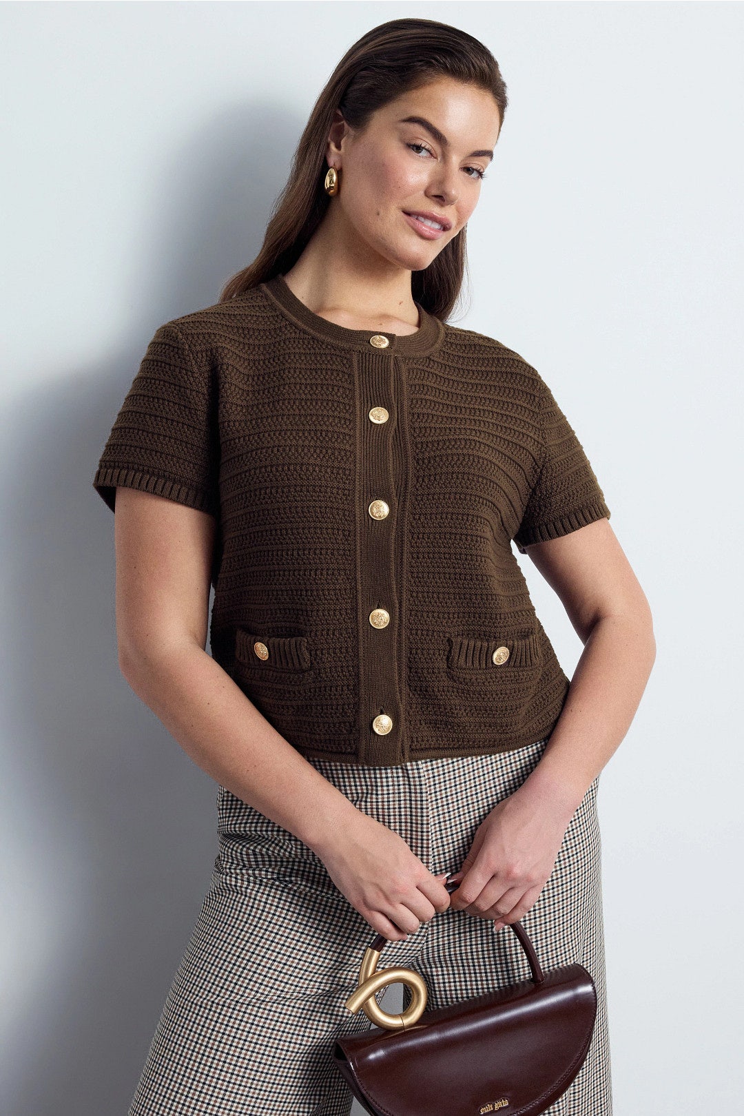 Short Sleeve Cotton Suiting Cardigan by Toccin 5