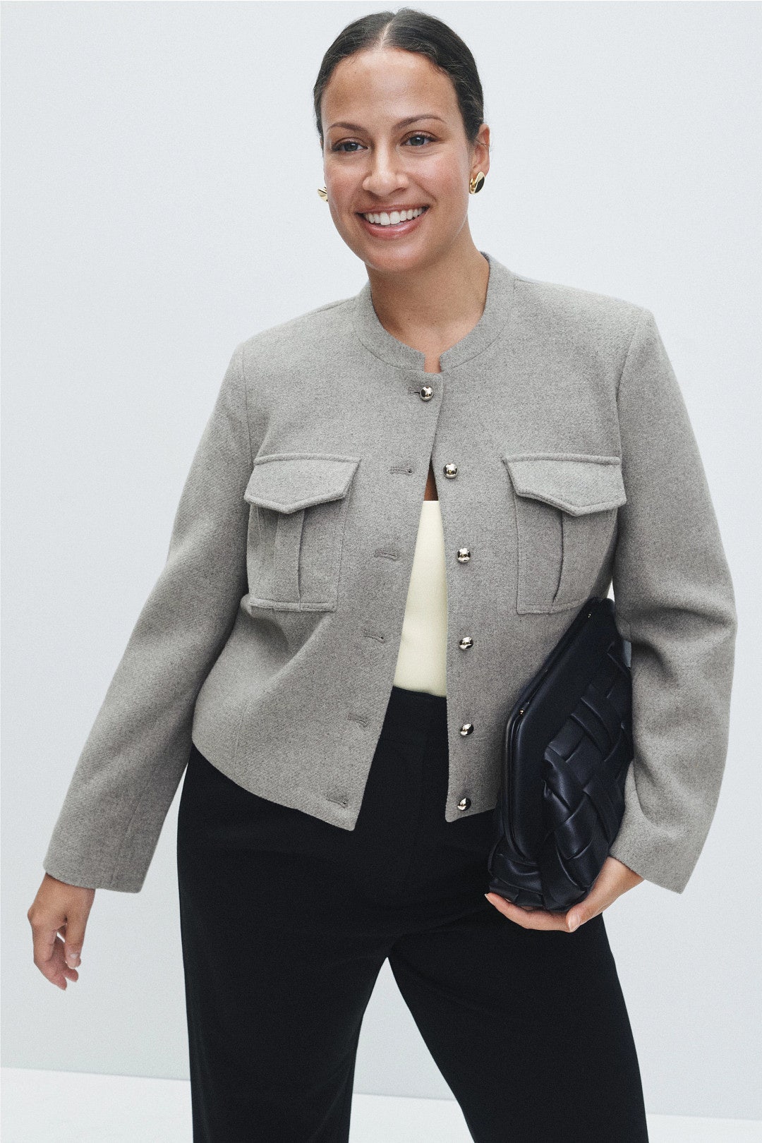 Grey Pocket Detail Button Up Jacket by Derek Lam 10 Crosby x RTR 5