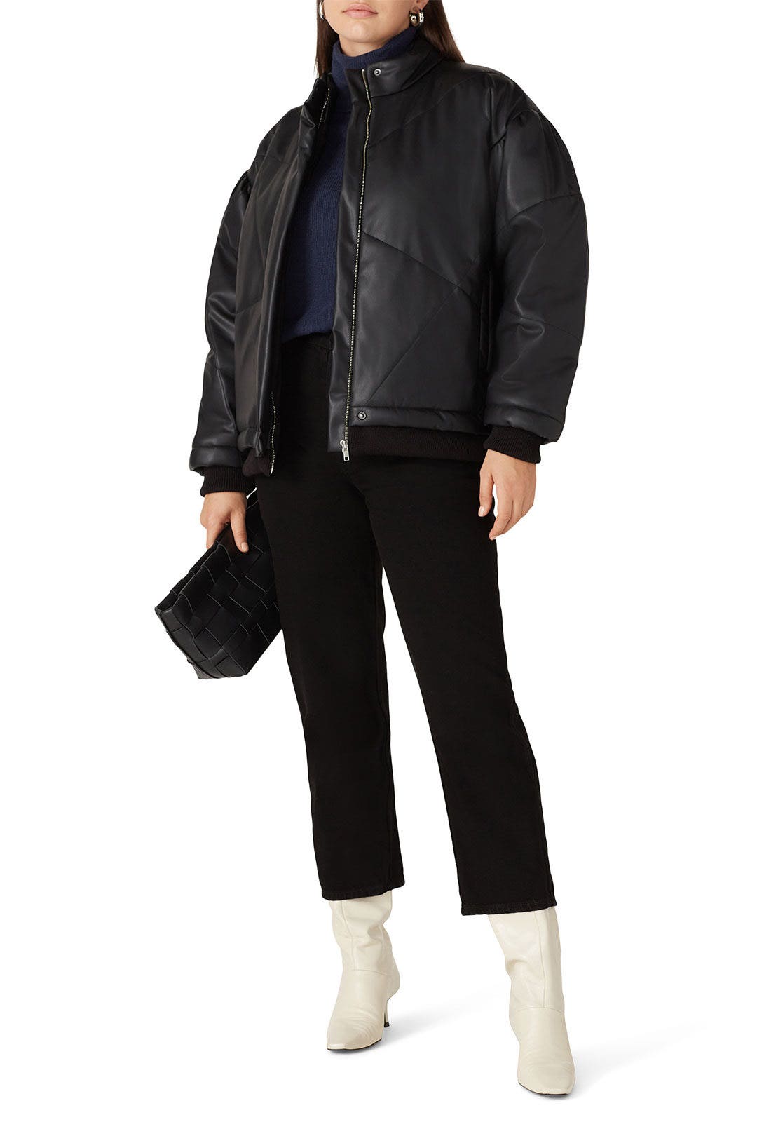 Black Faux Leather Puff Jacket by Sea New York 5