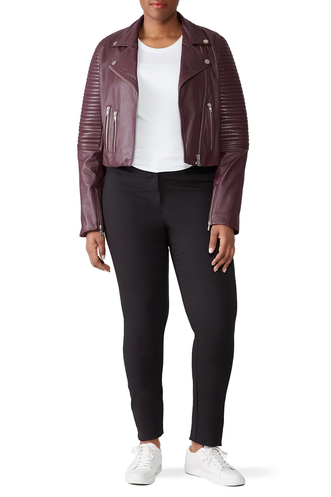 Raisin Ribbed Biker Leather Jacket by Samantha Sipos 3
