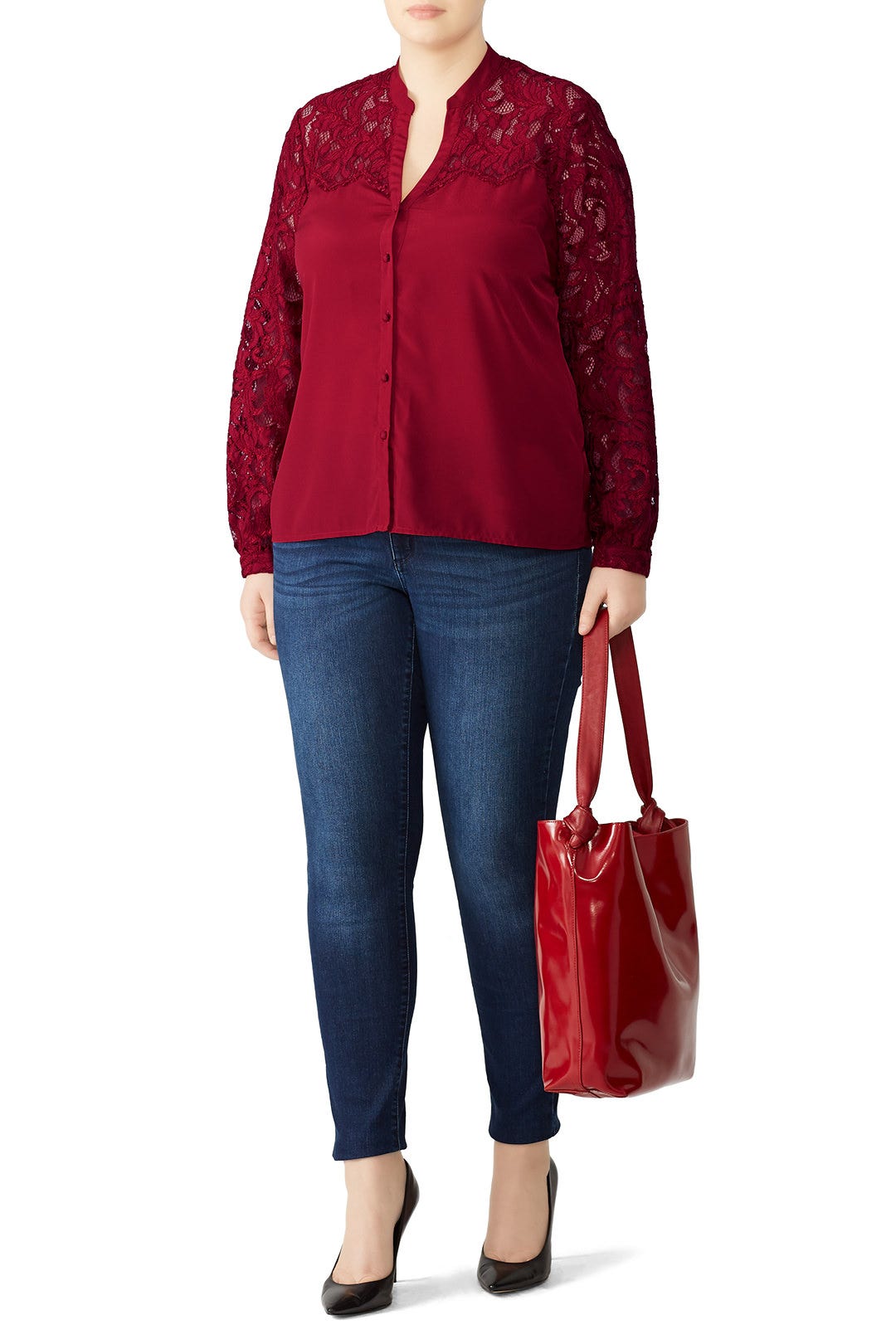 Ruby Lace Button Down by Badgley Mischka 3