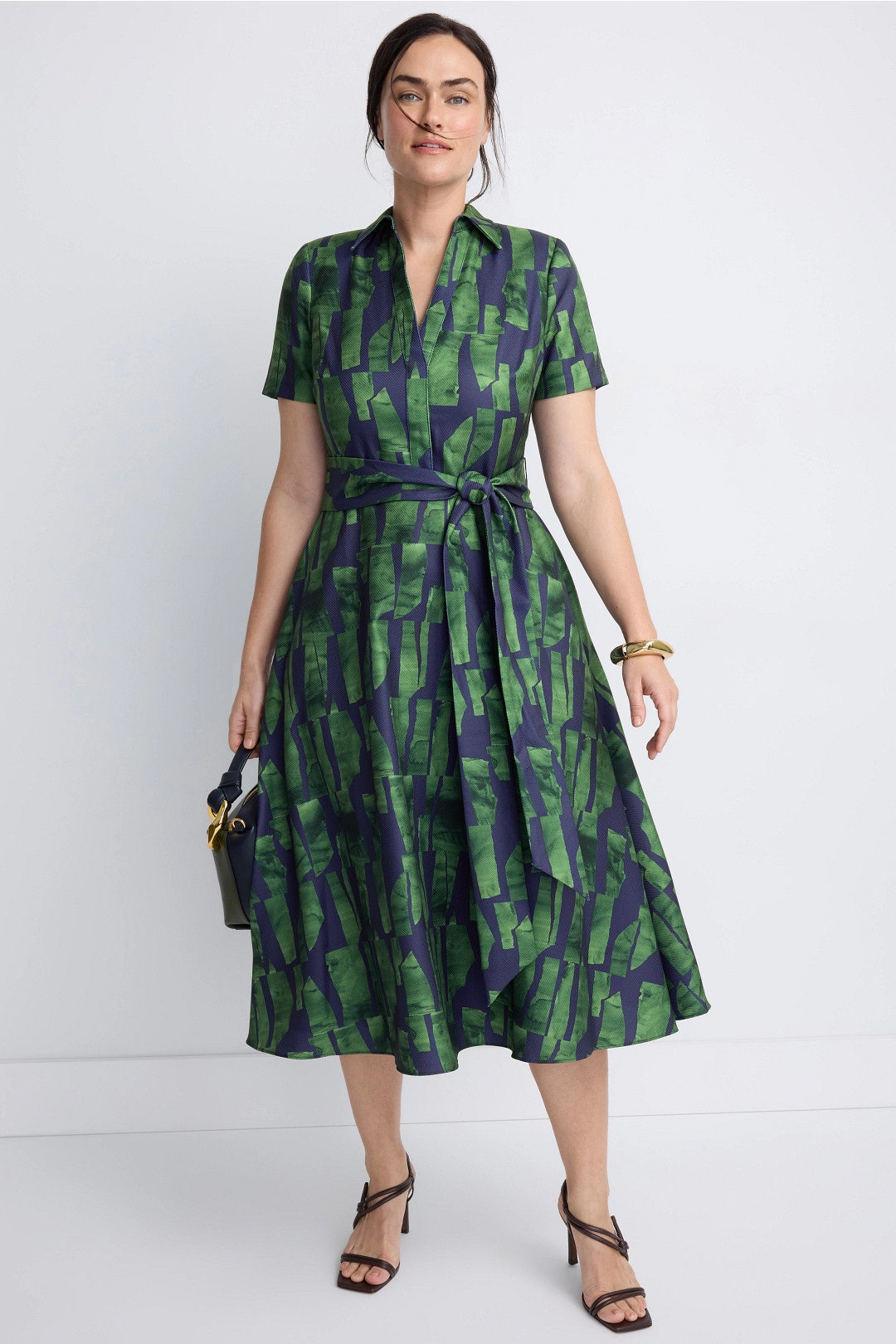 Short Sleeve Collar Full Skirt Day Dress by Badgley Mischka 5