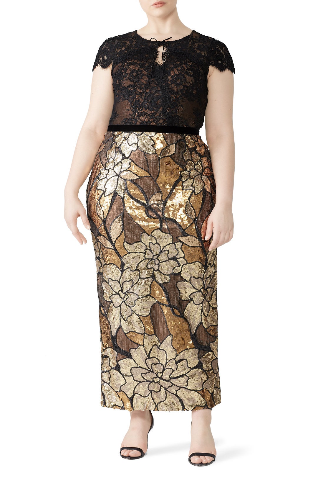 Gold Artwork Sequin Gown by Marchesa Notte 4