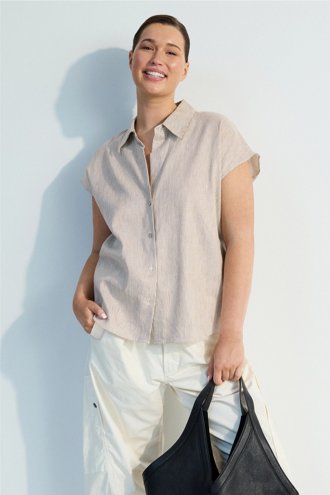 Ticking Stripe Cap Sleeve Blouse by VINCE. 4