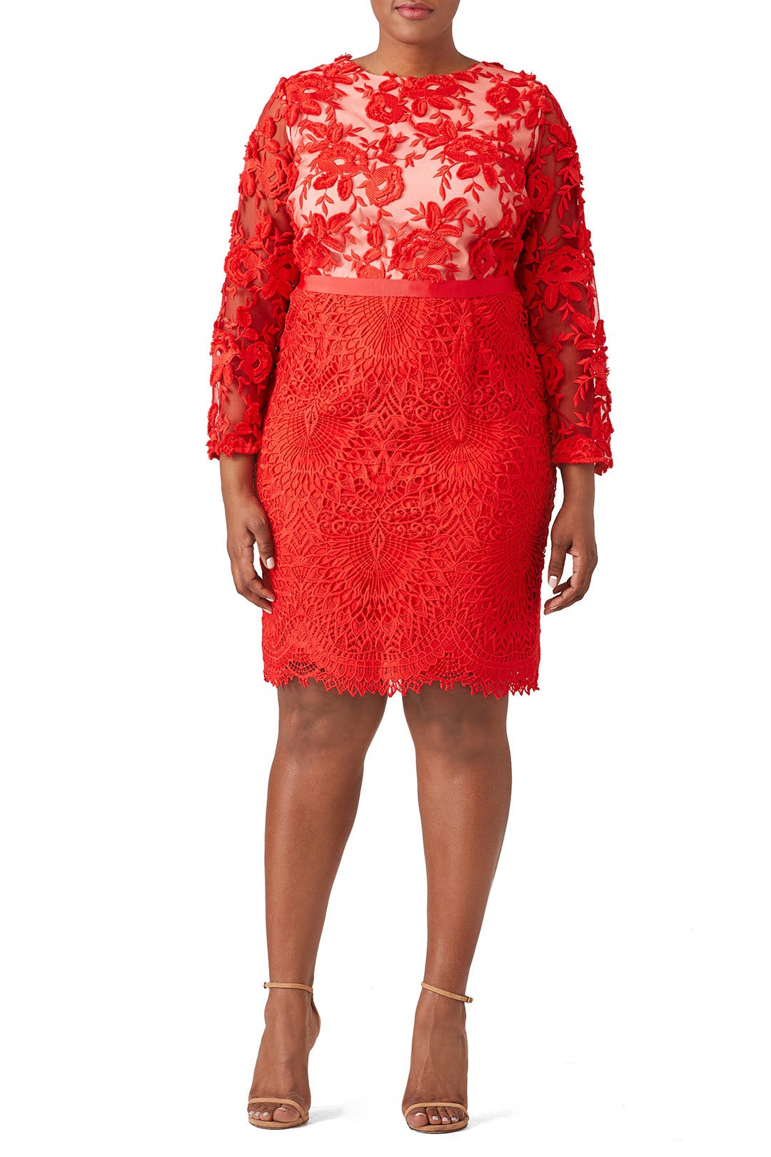 Red Lace Floral Sheath by ML Monique Lhuillier 3