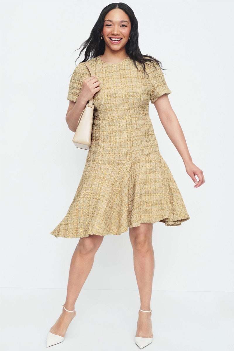 Gold Sparkle Tweed Mini Dress by N Natori - Photo 0