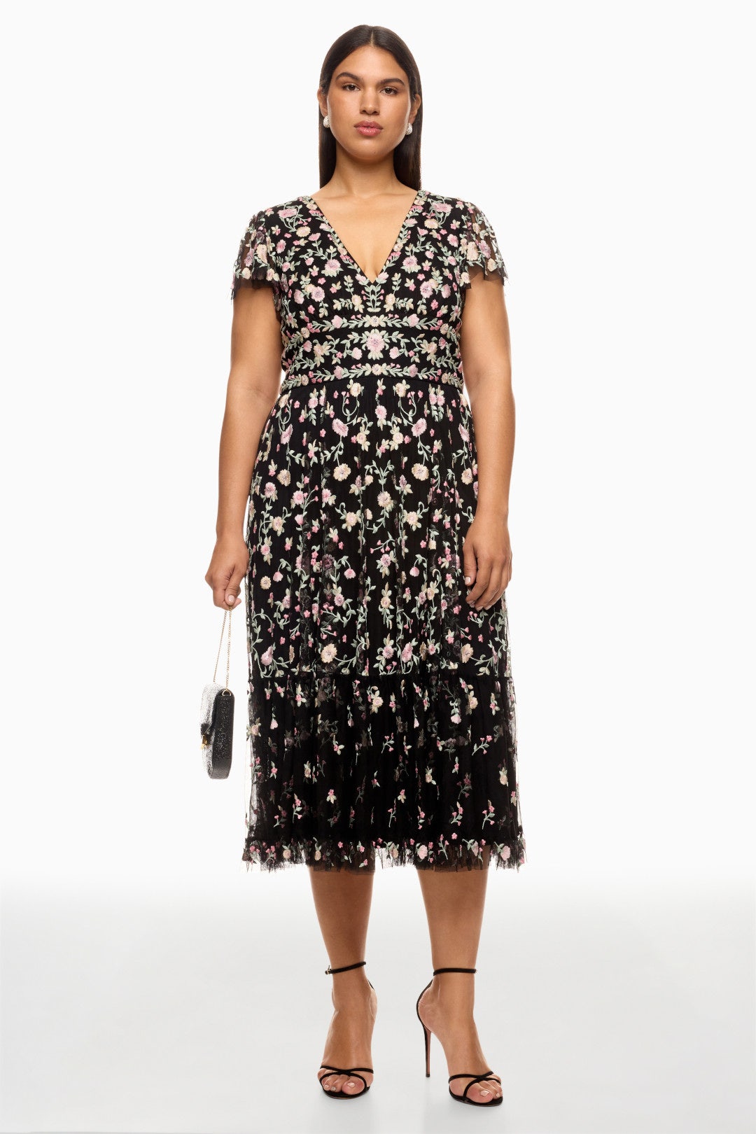 Black Multi Embroidery Midi Dress by Ieena for Mac Duggal 5