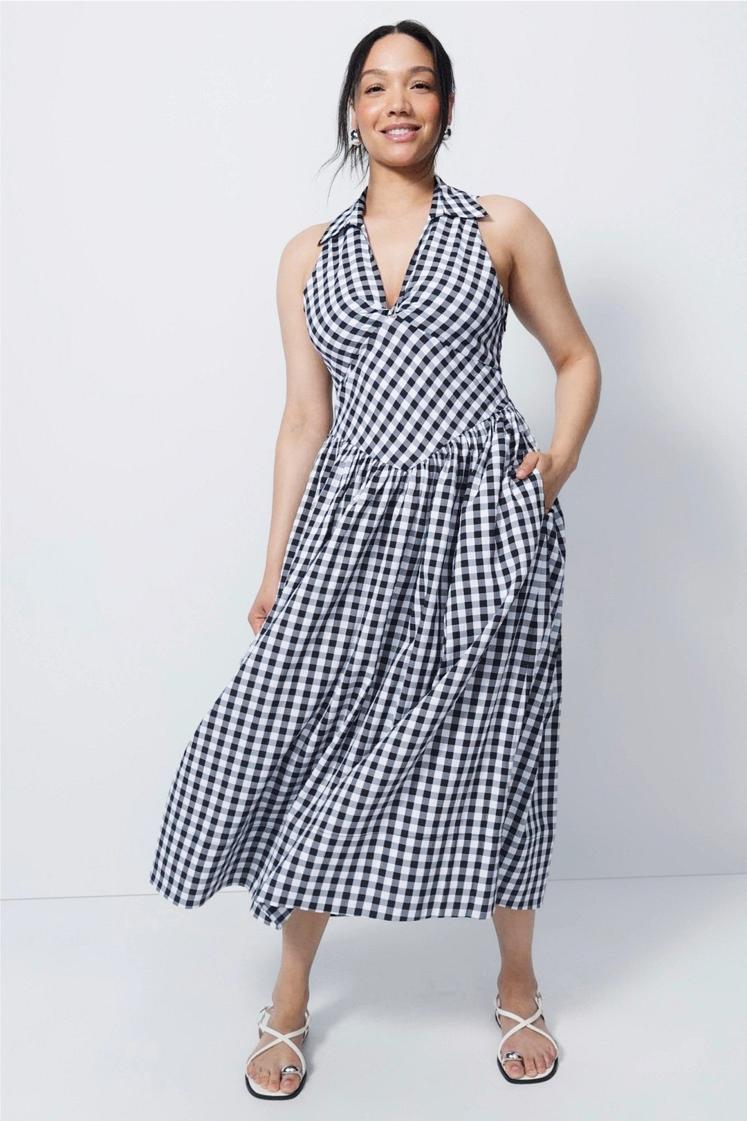 Collared Drop Waist Midi Dress