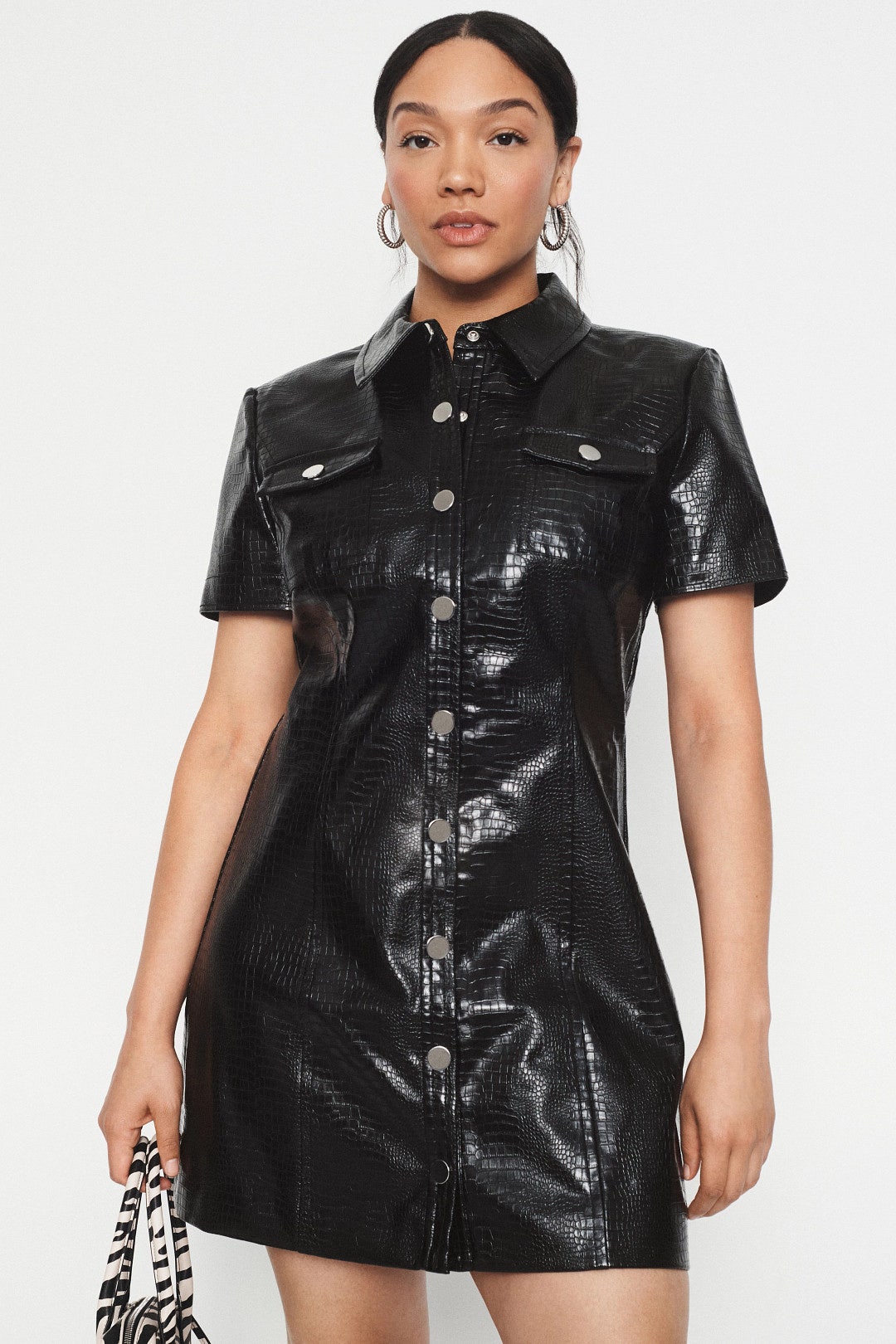 Short Sleeve Faux Leather Dress by Toccin 5