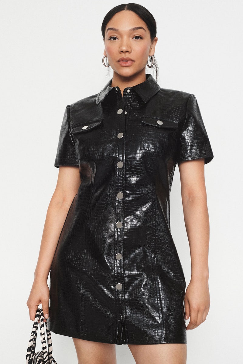 Short Sleeve Faux Leather Dress by Toccin - Photo 0