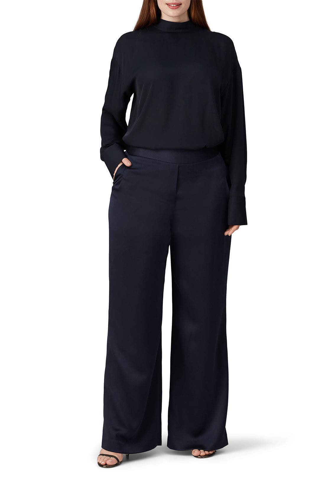Navy Satin Pants by HALSTON 5