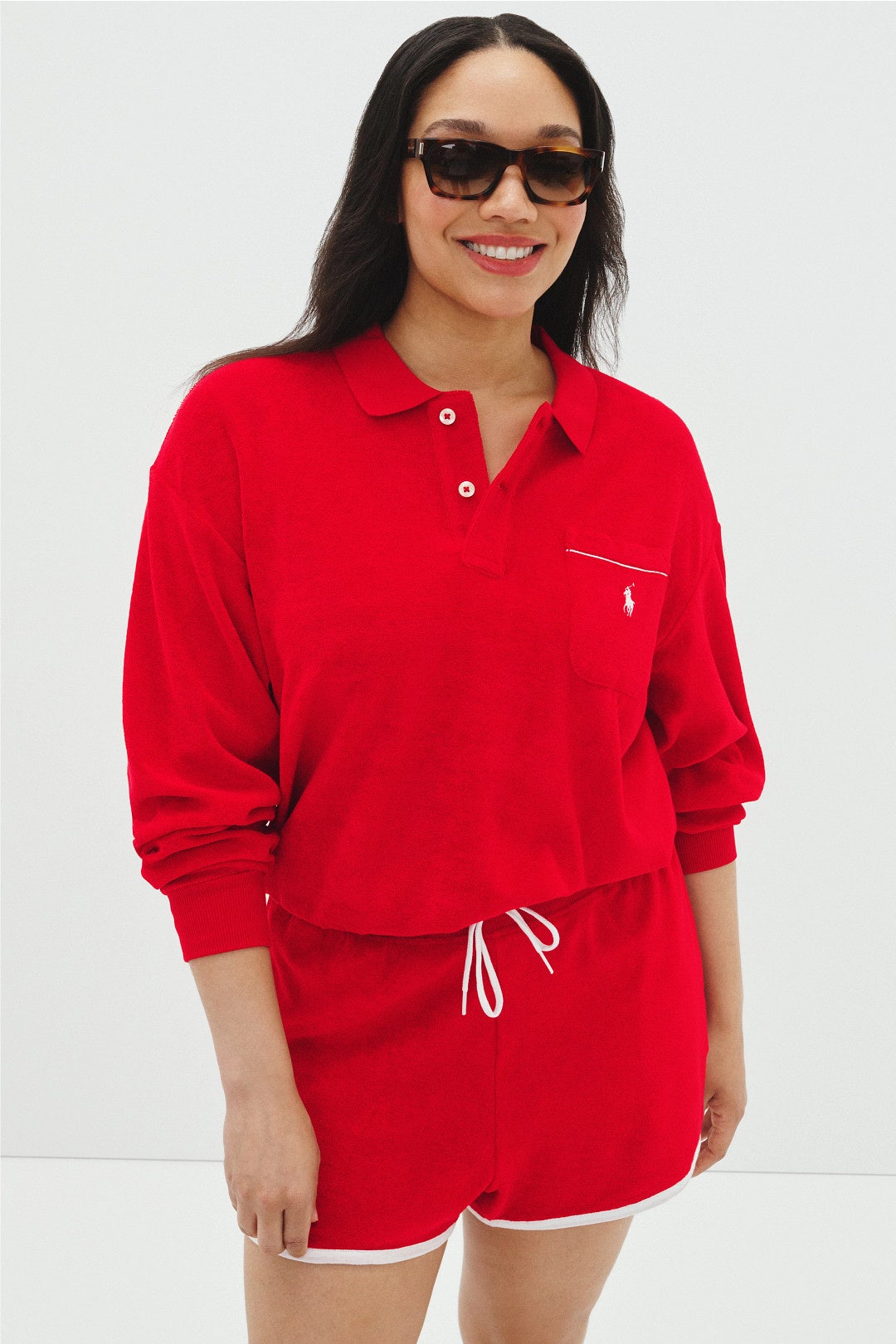 Red Terry Long Sleeve Polo Knit Top by Polo Ralph Lauren 4