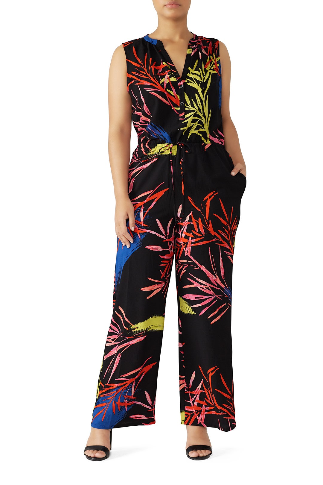 Black Leaf Print Jumpsuit  by N Natori 3
