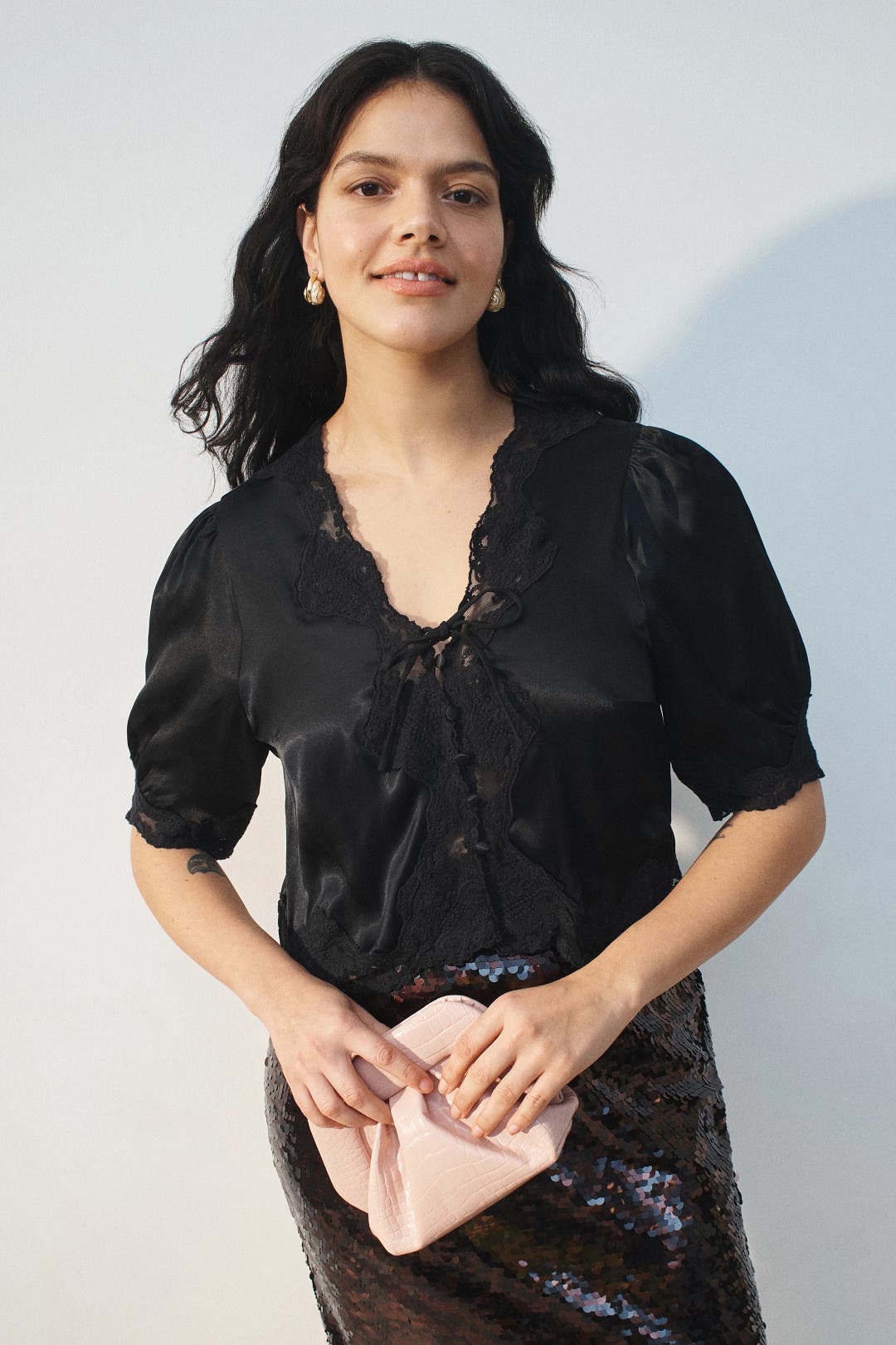 Tie Front Lace Detail Top by Rixo x RTR | Rent the Runway