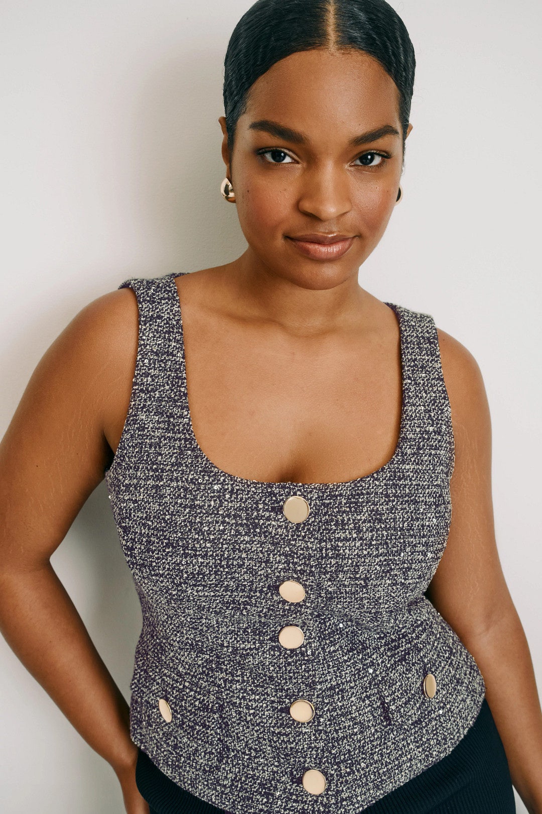 Button Front Scoop Neck Top by Toccin 5
