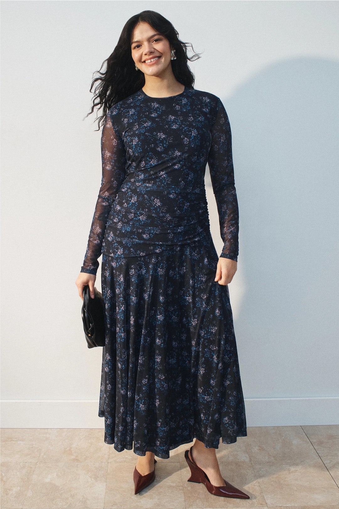 Floral Ruched Mesh Dress by GANNI 5