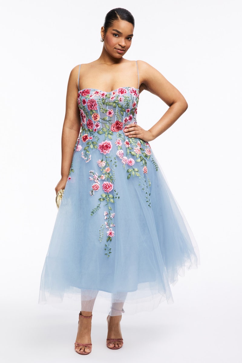 Slim Strap Sheer Bustier Embroidered Dress by Ieena for Mac Duggal - Photo 5