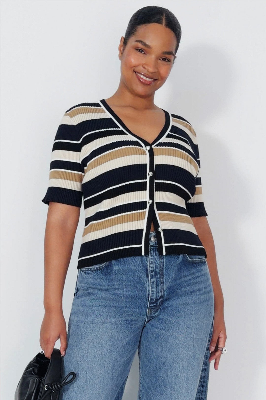 Short Sleeved Striped Cardigan by Toccin 4
