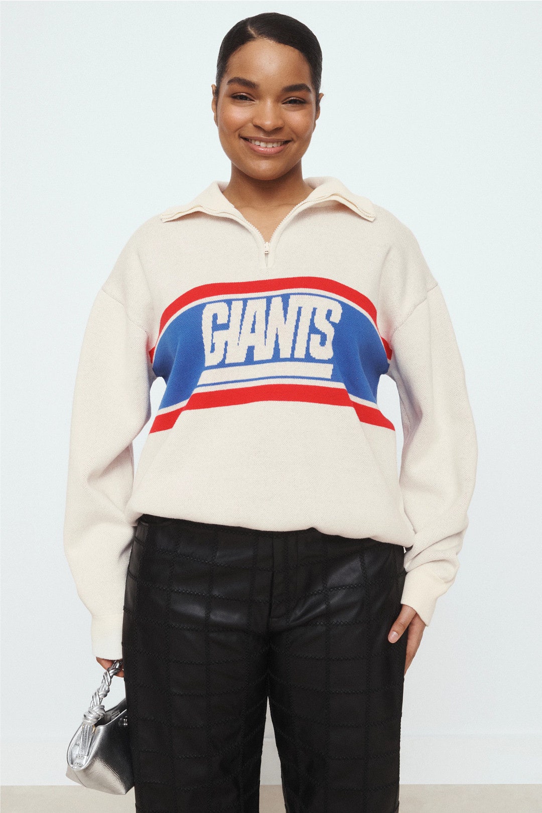 NY Giants Logo Stripe Quarter Zip Sweater by Terez 4