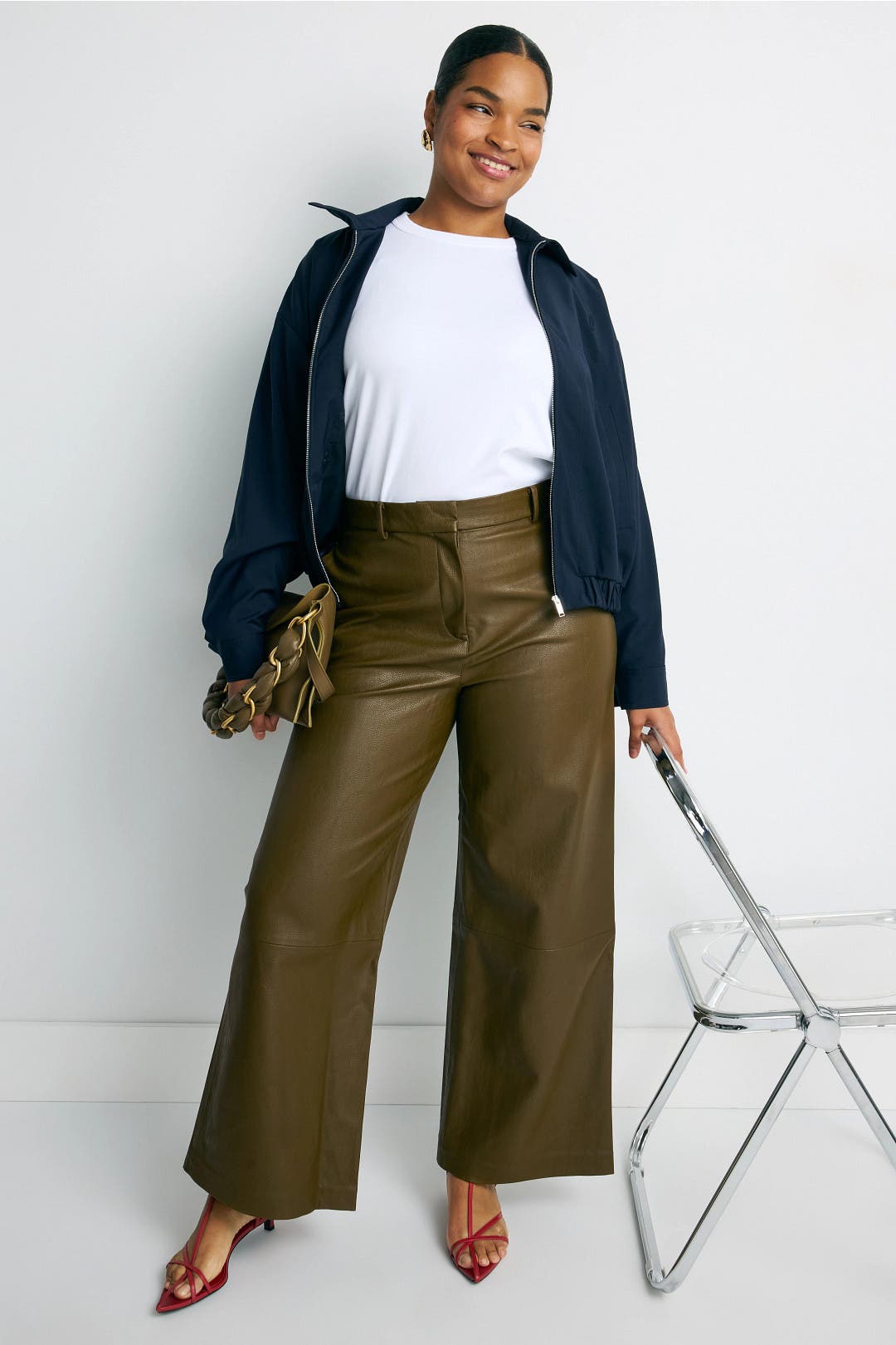 Green Faux Leather Wide Leg Pants by Rosetta Getty x RTR | Rent