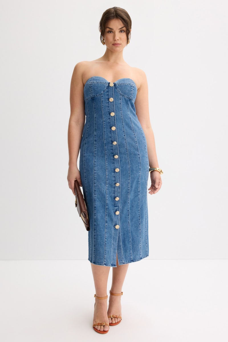 Strapless Denim Midi Dress by Ronny Kobo x RTR - Photo 5