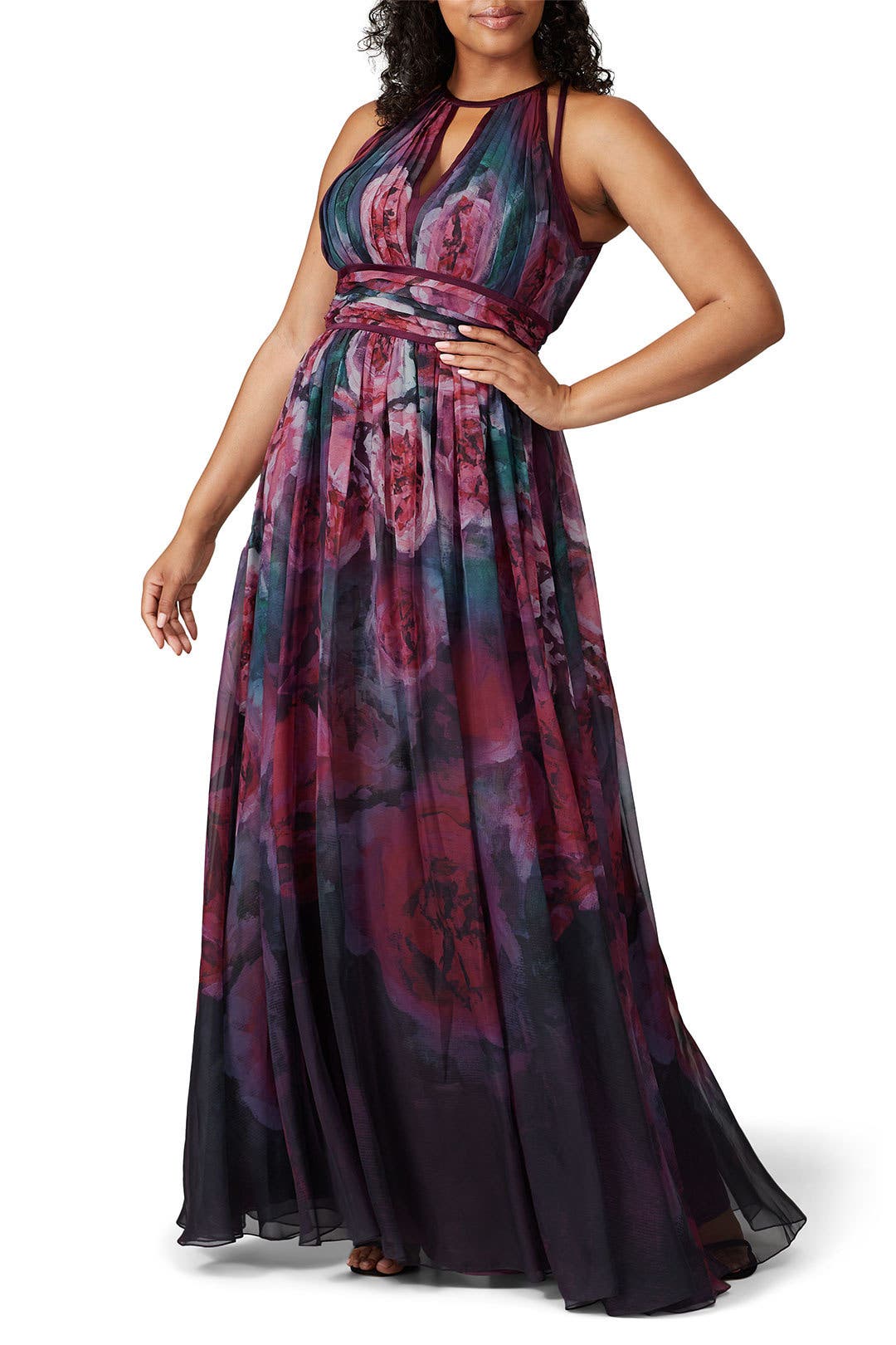 ◆Marchesa Notte◆floral-print シフォン ドレス 送料込 Plum Floral Print Chiffon Gown by Marchesa Notte | Rent the
